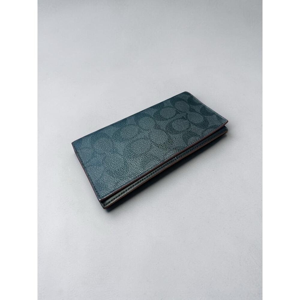 Coach Signature Canvas Breast Pocket Wallet Black Bifold Slim Long Wallet EUC